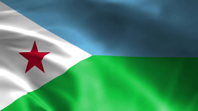realistic waving flag of djibouti with silk texture and red star, national african background illustration