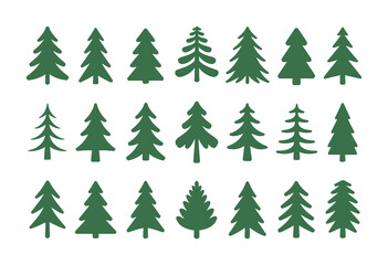 Obraz premium Green pine tree collection forest nature vector illustration
