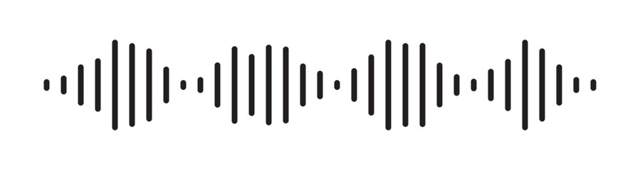 Minimal sound wave icon. Simple black waveform symbol representing voice message, audio recording, or music signal. For podcast, media, and sound design themes.