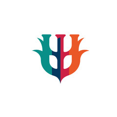 Abstract geometric symbol with teal blue red and orange color blocks