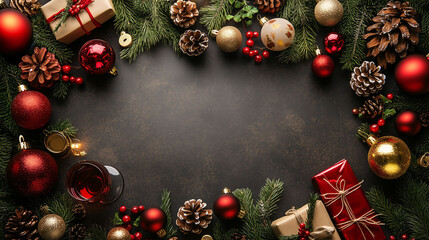 Christmas table scene with decorations top view cozy home setting festive atmosphere