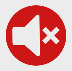 Red Circular Speaker Mute Icon — Detailed Photorealistic Illustration