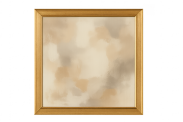 Gold picture frame with neutral abstract painting on transparent background