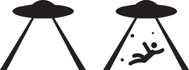 Two ufos one abducting a person in a stark black silhouette