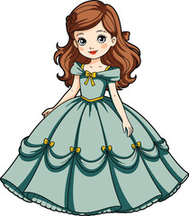 Fototapeta premium The smiling girl in a blue dress is a beautiful lady like a princess in a fantasy illustration of fashion and beauty