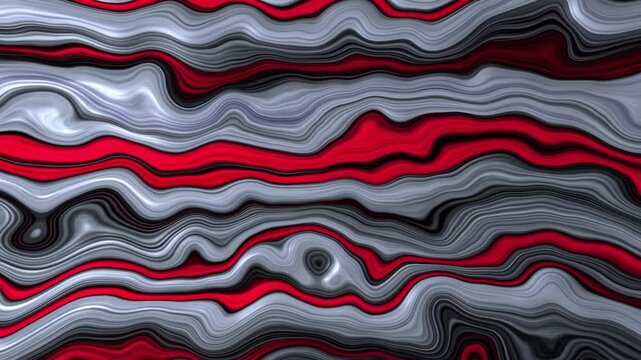 Abstract, dynamic wavy pattern in silver, red, and black color scheme. Ideal for modern backgrounds, graphic design projects, and digital art creations.