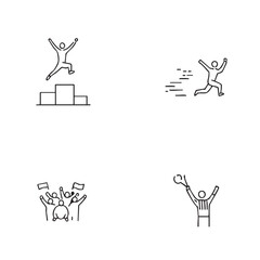 Victory Celebration Vector Set — Black and White Line Drawings of Podium Wins, Trophy Moments, and Team Joy in Stylized Style