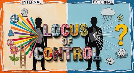 Locus of Control Psychology Concept - Internal vs External Control Illustrated with Colorful Mixed Media Art