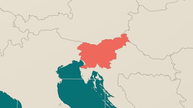 Slovenia map. Animated zoom into the country on the Globe in Teal Pale Mint color palette. Country logo animation. Map with meridians, parallels. Neat video.