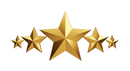 Obraz premium Shiny three-dimensional golden five-star rating symbol for representing the best quality and excellence