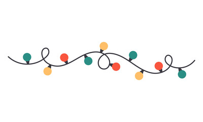 Cute Christmas garland lights. Festive colorful holiday decoration. Flat vector illustration isolated on white background