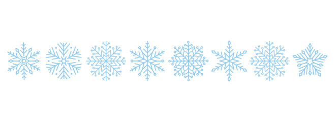 Cute minimalistic snowflakes collection. Festive winter holiday decorations for Christmas and New Year. Flat vector illustration on white background