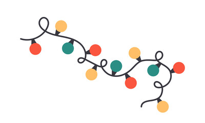 Cute Christmas garland lights. Festive colorful holiday decoration. Flat vector illustration isolated on white background