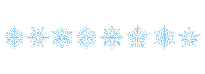 Cute minimalistic snowflakes collection. Festive winter holiday decorations for Christmas and New Year. Flat vector illustration on white background