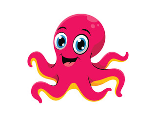 Fototapeta premium Happy octopus cartoon vector illustration. Cute sea animal smile