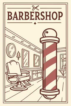 Barbershop interior vintage illustration