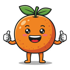 Happy Orange Fruit Mascot Giving Double Thumbs Up Vector Illustration