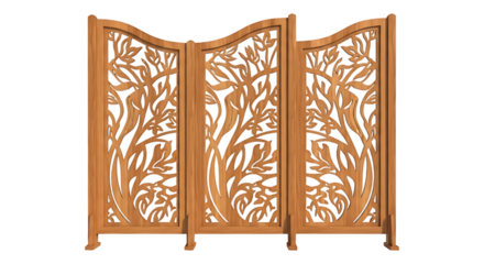 Decorative wooden screen isolated on transparent background
