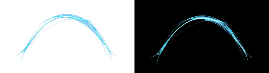 Obraz premium Two abstract blue light trails curve gracefully on a black background, creating a dynamic and fluid appearance.
