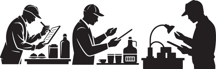 Quality Inspection Silhouette — Worker Checking Products and Recording Data