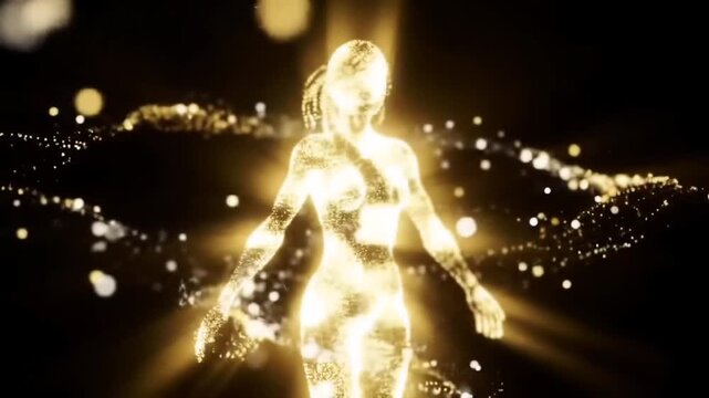 Golden and White Light Particles Forming Woman Silhouette
