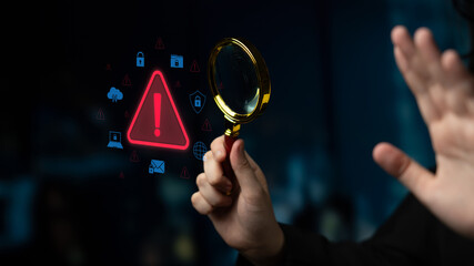 Cybersecurity threat alert protects data. Cyber security threat alert prevents access, alert warns breach, defends system, and cyber security threat alert identifies risk. Latch