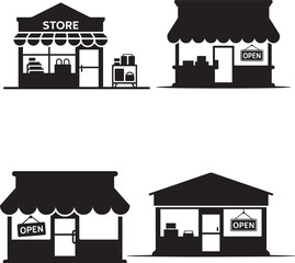 Small Business Storefront Silhouette — Local Shop and Market Building Icons