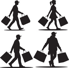 Shopping People Silhouette — Men and Women Carrying Bags After Purchase