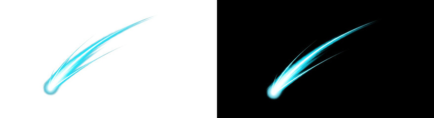 Two glowing blue energy streaks with dynamic trails streak across a dark background, suggesting motion and speed.