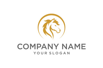Modern Golden Horse Head Logo Icon Design with Company Name Placeholder