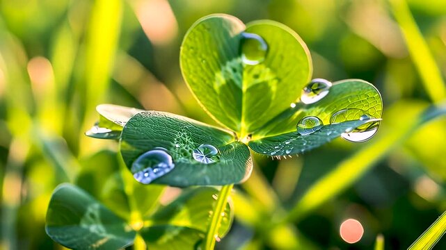 Clover Leaves (Trifolium): Thigmonasty Animation (Response to Rain), Macro 3D animation of raindrops on leaves Trifolium