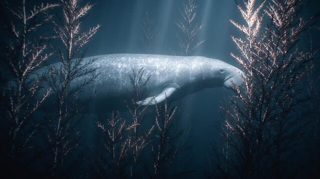 Surreal dugong in sea grass video