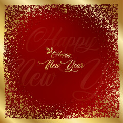 gold, shiny happy new year background and greeting card vector illustration