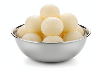 Delicious rasgulla in a bowl isolated on white background, a popular indian and bengali sweet dish