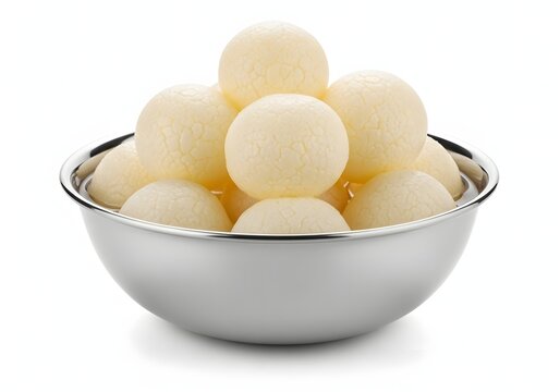 Delicious rasgulla in a bowl isolated on white background, a popular indian and bengali sweet dish