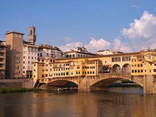 Riverside Scene Florence Italy Historic Arched Bridge Italian Charm Culture