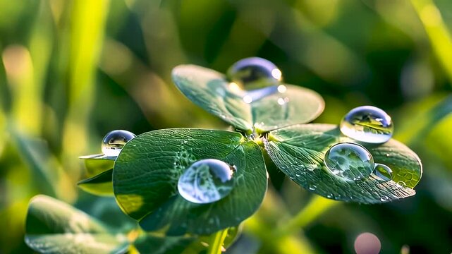 Scientific visualization of a clover's (Trifolium) defense mechanism: Macro 3D animation of raindrops on leaves Trifolium
