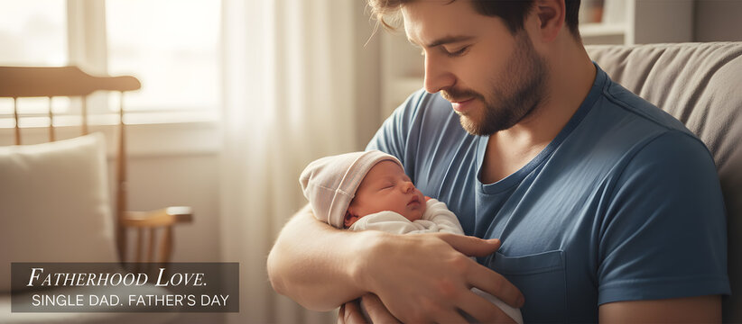 Father embraces newborn on Father’s Day celebrating the joy of fatherhood with love - Powered by Adobe
