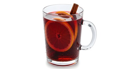 Festive Spiced Beverage: Mulled Wine with Orange and Cinnamon Stick in Glass Mug