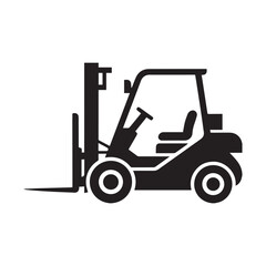 Simple forklift truck with forks vector silhouette icon on white background