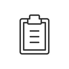 Clipboard with document, linear icon. Task list and record keeping. Line with editable stroke.