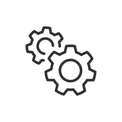 Two gears, linear icon. Process management and engineering system. Line with editable stroke.