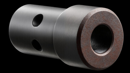 Precision machined metal connector with threaded bore and dual material construction for industrial equipment