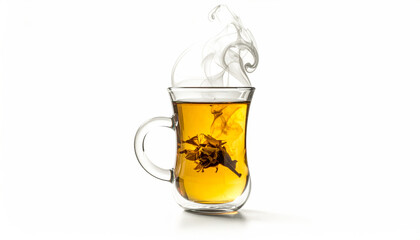 Golden Tea in Glass Cup with Warm Steam