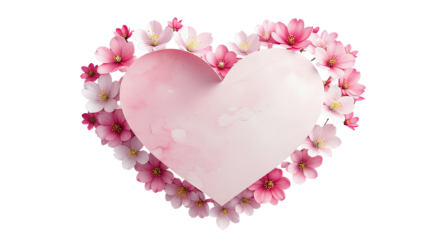 A vibrant heart shape made of pink flowers is a beautiful symbol of love and romance perfect for Valentine's Day or a wedding card design - Powered by Adobe