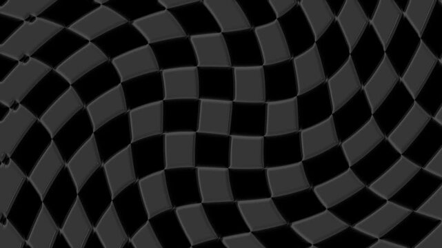 Wavy neon gray and black checkerboard background with distortion effect 