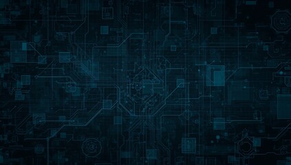 Technical Blueprint Abstract Digital Circuitry with Geometric Shapes