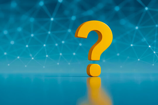 Yellow question mark on abstract network background
