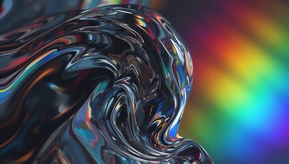 Abstract Metallic Swirl with Rainbow Refraction, Modern Background