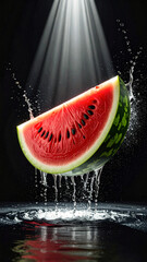 Juicy Watermelon in Air with Elegant Splash